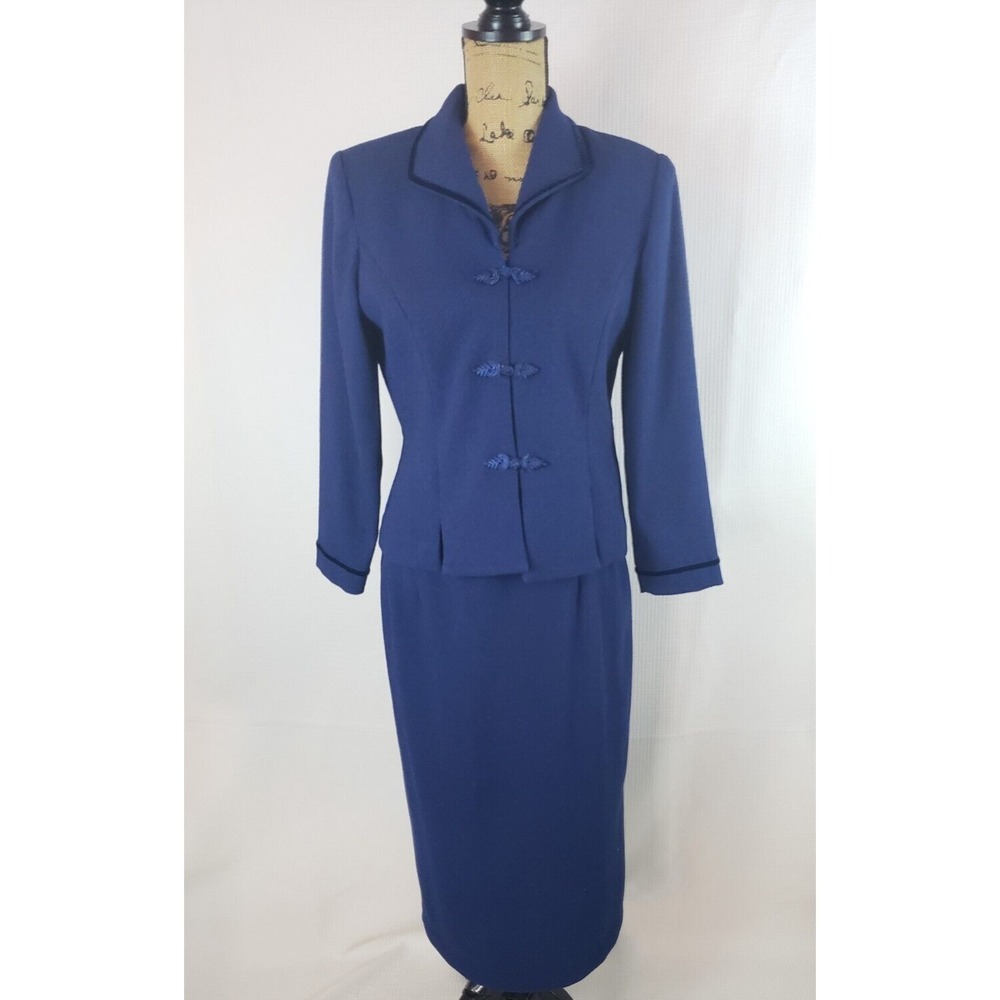 Jessica Howard Petites Womens Skirt Suit Blue Shoulder Pads Med -Large AA207